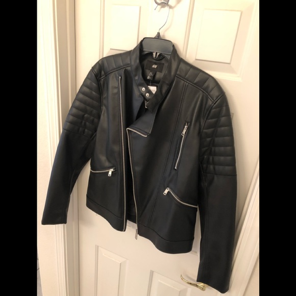 h&m men's black leather jacket